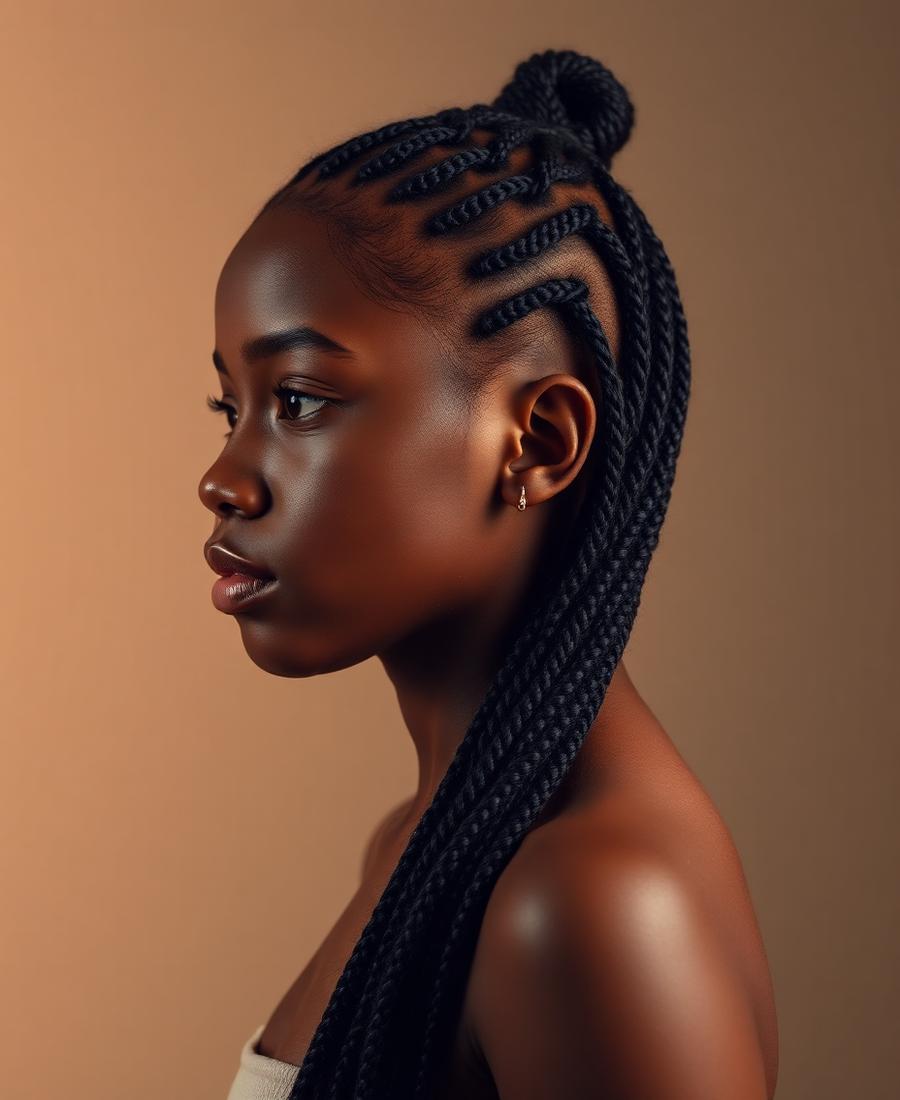 Young Black girl with neat knotless braids